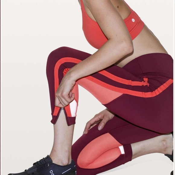Lululemon Zip The Line Crop Leggings in Deep Ruby / Poppy Coral Size 8 - Picture 3 of 12